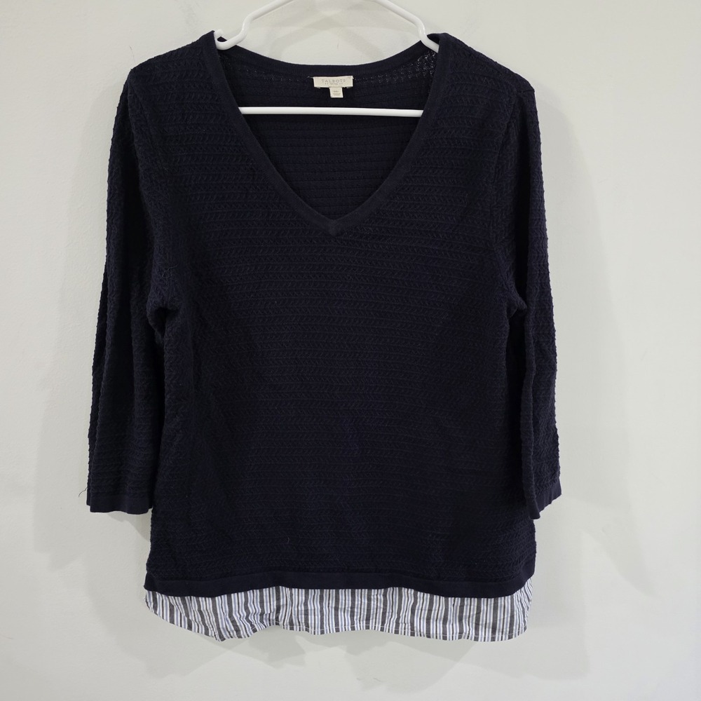 Talbots Twofer Sweater Womens Size Medium Petite Blue Business Casual